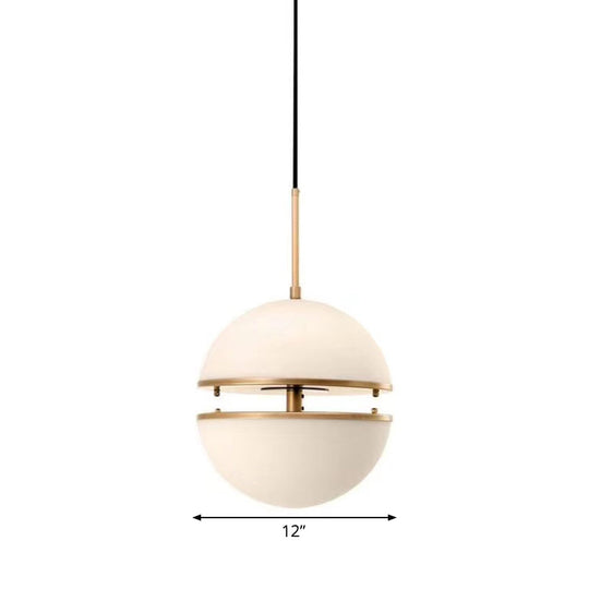 Frosted White Glass Sliced Sphere Hanging Lamp in Brass - Available in 3 Sizes