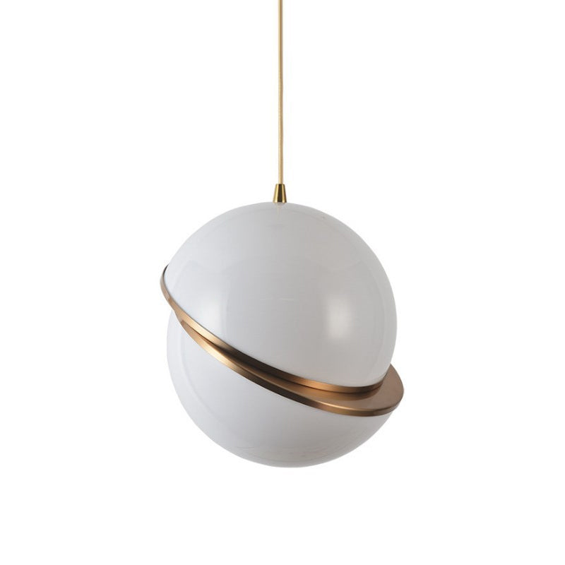 Frosted White Glass Sliced Sphere Hanging Lamp in Brass - Available in 3 Sizes