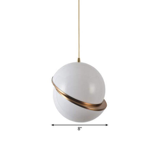 Frosted White Glass Sliced Sphere Hanging Lamp in Brass - Available in 3 Sizes