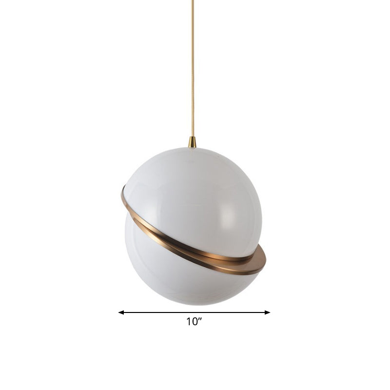 Frosted White Glass Sliced Sphere Hanging Lamp in Brass - Available in 3 Sizes
