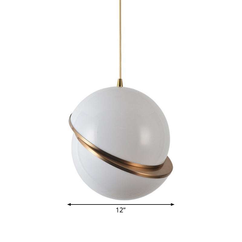 Frosted White Glass Sliced Sphere Hanging Lamp in Brass - Available in 3 Sizes