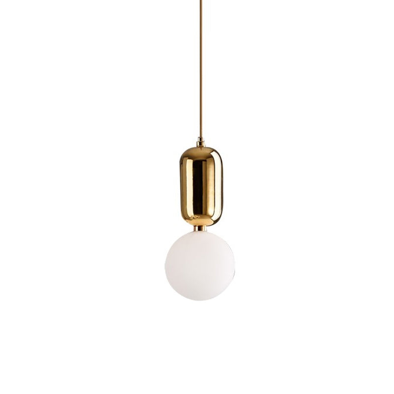 Postmodern 1-Light Pendant Lamp with Milky Ball Glass Shade - White/Gold, 6"/8"/12" Dia