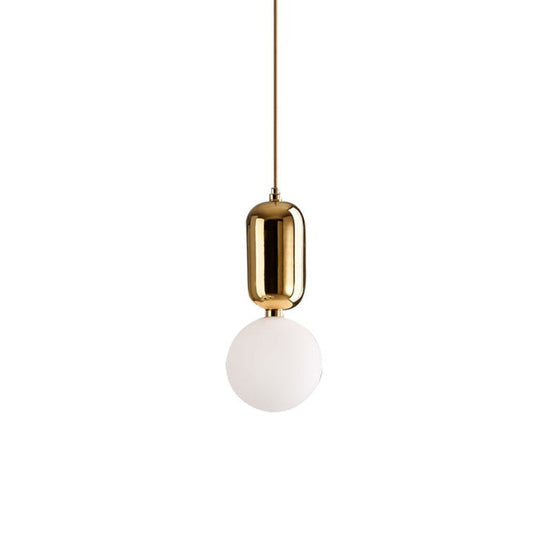 Postmodern 1-Light Pendant Lamp with Milky Ball Glass Shade - White/Gold, 6"/8"/12" Dia