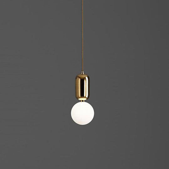 Postmodern 1-Light Pendant Lamp with Milky Ball Glass Shade - White/Gold, 6"/8"/12" Dia