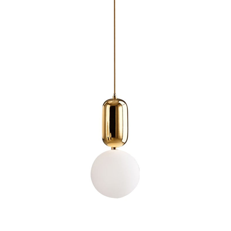 Postmodern 1-Light Pendant Lamp with Milky Ball Glass Shade - White/Gold, 6"/8"/12" Dia