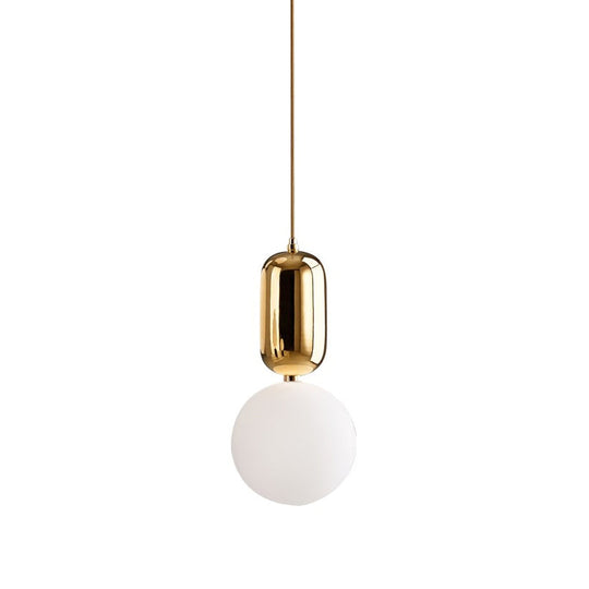Postmodern 1-Light Pendant Lamp with Milky Ball Glass Shade - White/Gold, 6"/8"/12" Dia