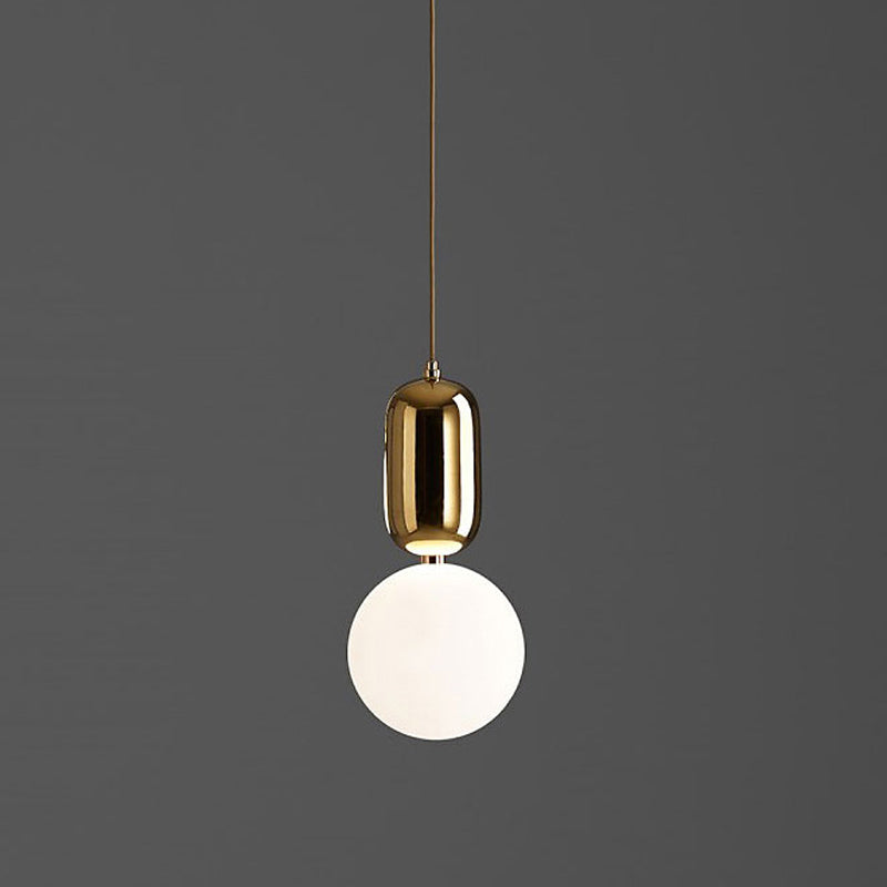 Postmodern 1-Light Pendant Lamp with Milky Ball Glass Shade - White/Gold, 6"/8"/12" Dia