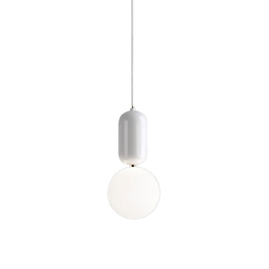 Postmodern 1-Light Pendant Lamp with Milky Ball Glass Shade - White/Gold, 6"/8"/12" Dia