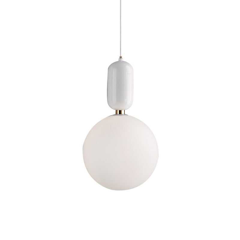 Postmodern 1-Light Pendant Lamp with Milky Ball Glass Shade - White/Gold, 6"/8"/12" Dia
