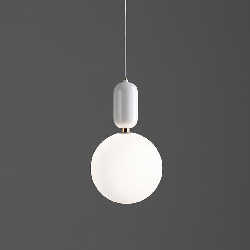 Postmodern 1-Light Pendant Lamp with Milky Ball Glass Shade - White/Gold, 6"/8"/12" Dia