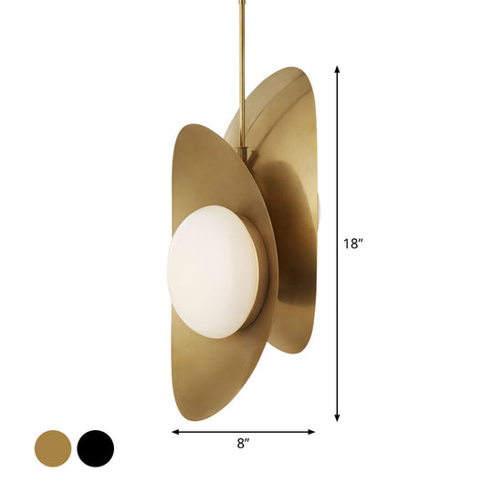 Opal Frosted Glass Pendant Light Kit - Designer Postmodern Style Hanging Light with 2 Lights in Black-Gold/Gold