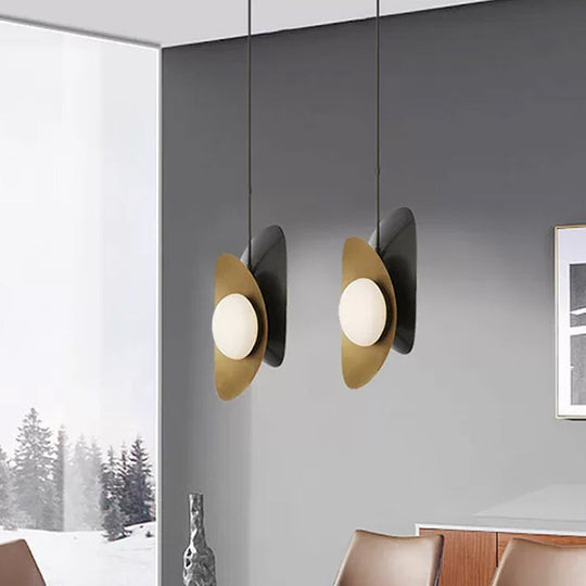Opal Frosted Glass Pendant Light Kit - Designer Postmodern Style Hanging Light with 2 Lights in Black-Gold/Gold