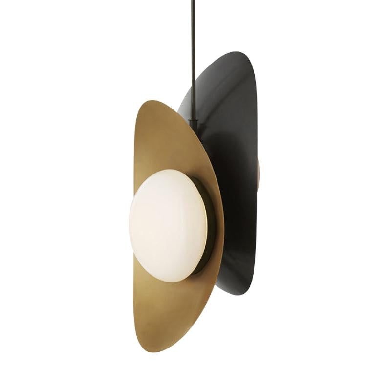 Opal Frosted Glass Pendant Light Kit - Designer Postmodern Style Hanging Light with 2 Lights in Black-Gold/Gold