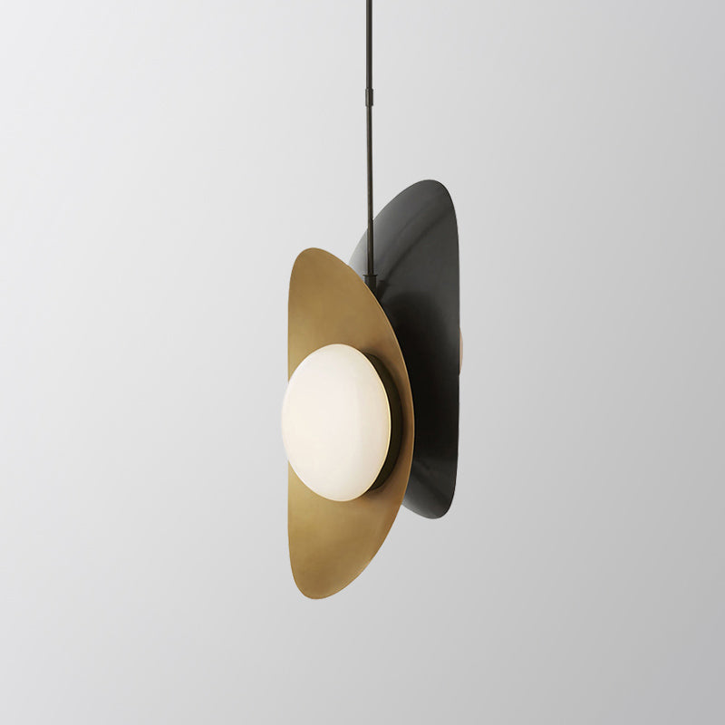 Opal Frosted Glass Pendant Light Kit - Designer Postmodern Style Hanging Light with 2 Lights in Black-Gold/Gold