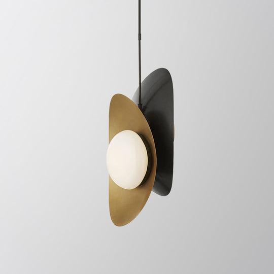 Opal Frosted Glass Pendant Light Kit - Designer Postmodern Style Hanging Light with 2 Lights in Black-Gold/Gold