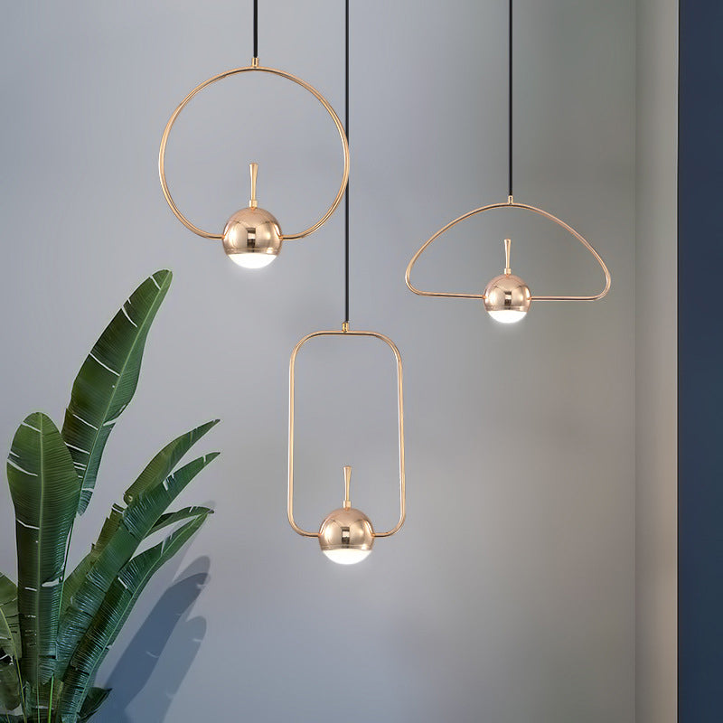 Rose Gold LED Pendant Light with Minimalist Design and Acrylic Dome Shade - Round/Triangle/Rectangle Shape