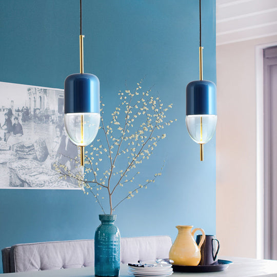 Postmodern 1-Light Blue Jar Pendant Ceiling Light with Clear Glass Shade