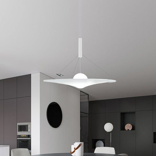 Trumpet Flared Pendant Light Fixture - Designer Cream Ball Glass - White Suspension Light