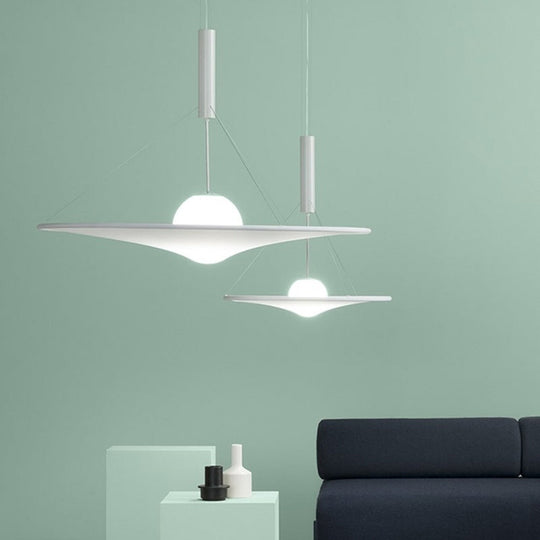 Trumpet Flared Pendant Light Fixture - Designer Cream Ball Glass - White Suspension Light