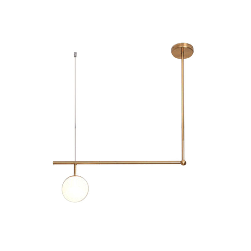 Gold Right Angled Bar Hanging Light Kit - Minimalist Pendant Lamp with Opal Glass Shade