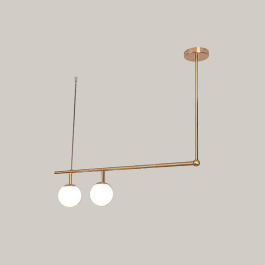 Gold Right Angled Bar Hanging Light Kit - Minimalist Pendant Lamp with Opal Glass Shade
