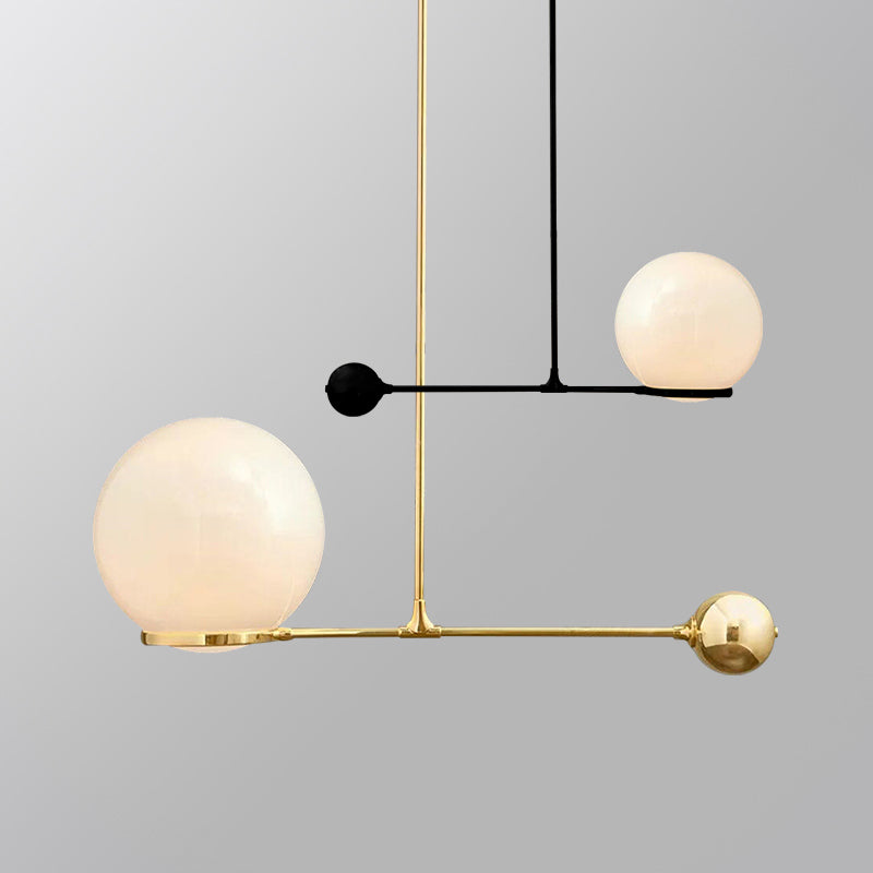 Frosted White Glass Globe Hotel Ceiling Suspension Lamp: Elegant 1-Head Postmodern Drop Pendant with Sleek Lever Design in Black/Gold