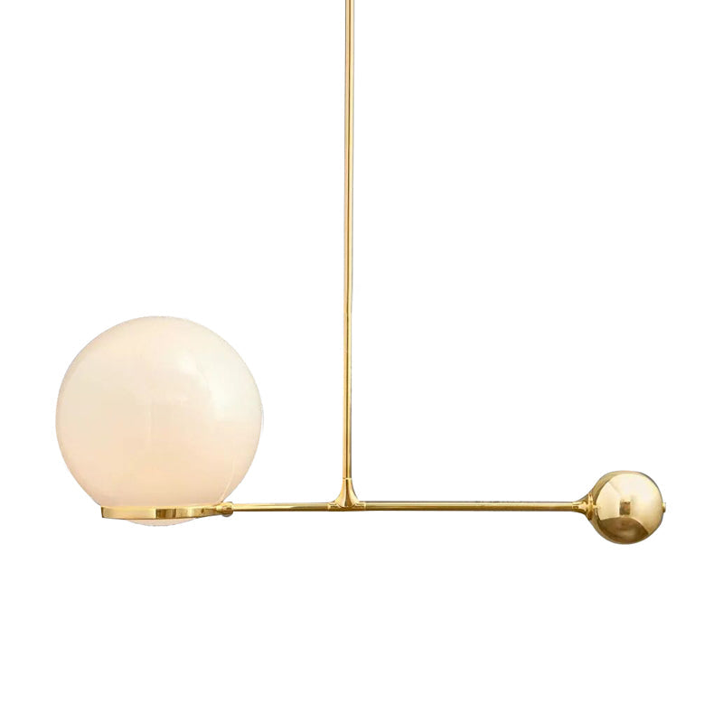 Frosted White Glass Globe Hotel Ceiling Suspension Lamp: Elegant 1-Head Postmodern Drop Pendant with Sleek Lever Design in Black/Gold