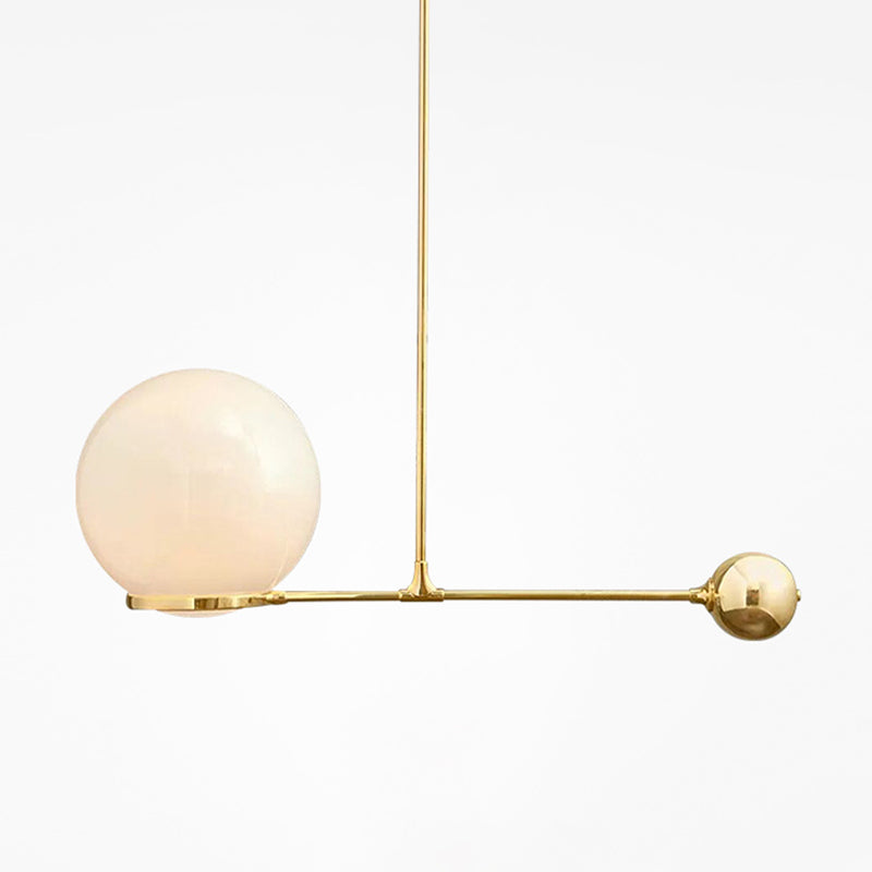 Frosted White Glass Globe Hotel Ceiling Suspension Lamp: Elegant 1-Head Postmodern Drop Pendant with Sleek Lever Design in Black/Gold