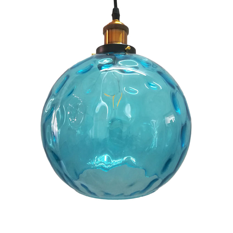 Modern Blue Rippled Glass Ball Hanging Light with Brass Ceiling Suspension - 1 Light (8"/10"/12" Sizes)