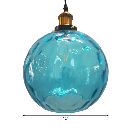 Modern Blue Rippled Glass Ball Hanging Light with Brass Ceiling Suspension - 1 Light (8"/10"/12" Sizes)