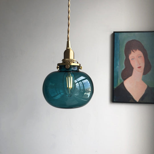 Modern Brass Elliptical Pendant Lamp with Blue/Clear/Green Glass - Ideal for Dining Room Ceiling