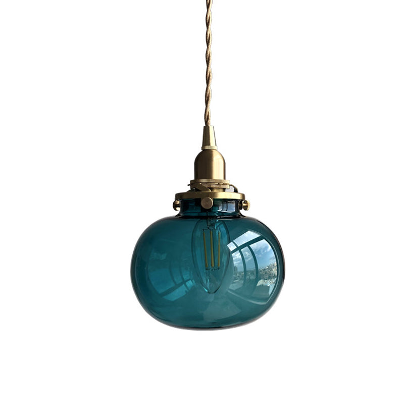 Modern Brass Elliptical Pendant Lamp with Blue/Clear/Green Glass - Ideal for Dining Room Ceiling