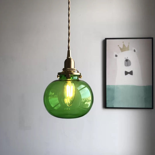 Modern Brass Elliptical Pendant Lamp with Blue/Clear/Green Glass - Ideal for Dining Room Ceiling