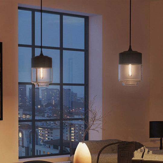 Modern Black Pendant Lamp with Clear Glass Shade - Ideal for Restaurants (1 Light)