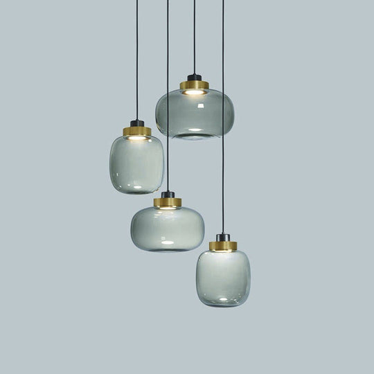 Modern Smoke Grey Glass Ellipse Pendant Light for Living Room with Adjustable Warm/White/Natural Lighting