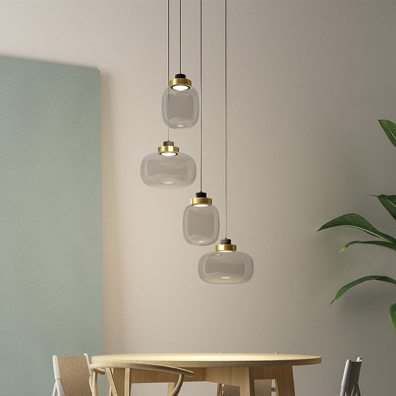 Modern Smoke Grey Glass Ellipse Pendant Light for Living Room with Adjustable Warm/White/Natural Lighting