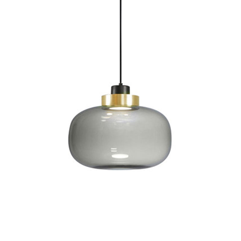 Modern Smoke Grey Glass Ellipse Pendant Light for Living Room with Adjustable Warm/White/Natural Lighting