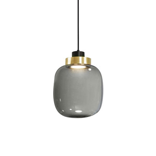 Modern Smoke Grey Glass Ellipse Pendant Light for Living Room with Adjustable Warm/White/Natural Lighting