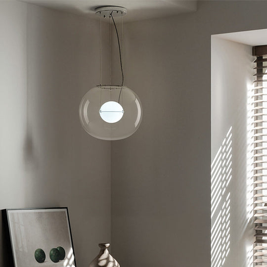 Modern Hanging Light with Double Globe, White/Red/Smoke Grey Glass, 1 Bulb, Kitchen Pendant Lamp, 12"/16" W