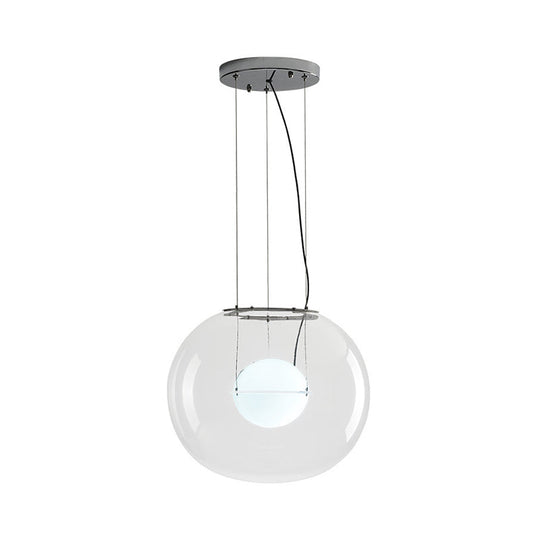 Modern Hanging Light with Double Globe, White/Red/Smoke Grey Glass, 1 Bulb, Kitchen Pendant Lamp, 12"/16" W