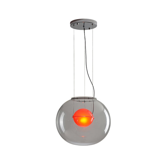 Modern Hanging Light with Double Globe, White/Red/Smoke Grey Glass, 1 Bulb, Kitchen Pendant Lamp, 12"/16" W