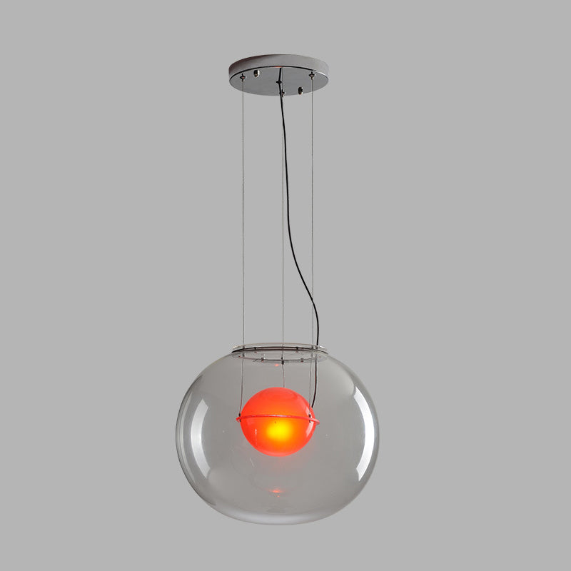 Modern Hanging Light with Double Globe, White/Red/Smoke Grey Glass, 1 Bulb, Kitchen Pendant Lamp, 12"/16" W