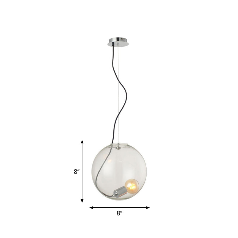 Sleek 8"/10"/12" Clear Glass Sphere Dining Room Hanging Light - Single Bulb Ceiling Pendant