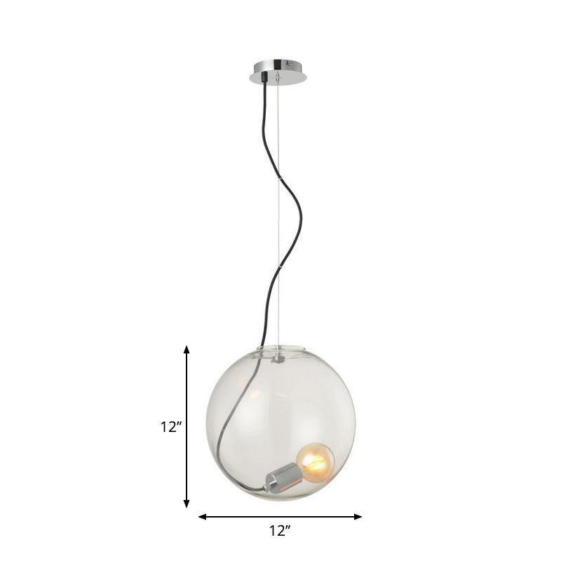 Sleek 8"/10"/12" Clear Glass Sphere Dining Room Hanging Light - Single Bulb Ceiling Pendant