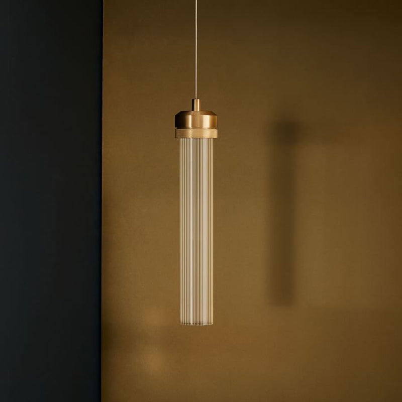 Clear Fluted Glass Tube Pendant Light: Simple Gold Ceiling Hanging Lamp for Dining Table