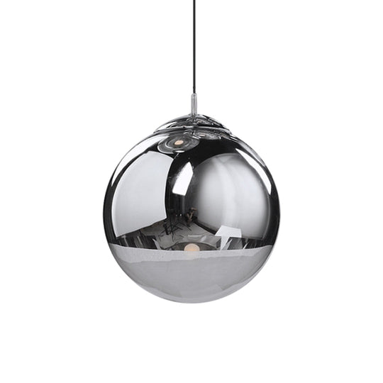 Sleek Silver Mirrored Glass Sphere Pendant Light - Perfect for Kitchen and Dinette - 1-Light Suspended Fixture, 8"/10"/12" Diameter