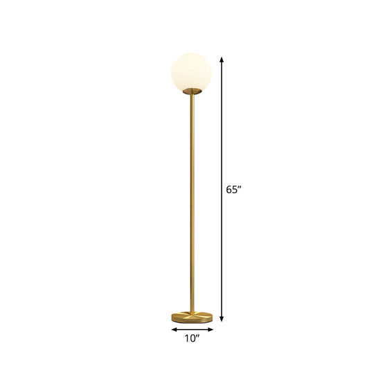 Sleek White Glass Ball Shade Floor Lamp - Minimalistic 1 Head Standing Light with Gold Upright Pole, 8"/10" Wide for Living Room