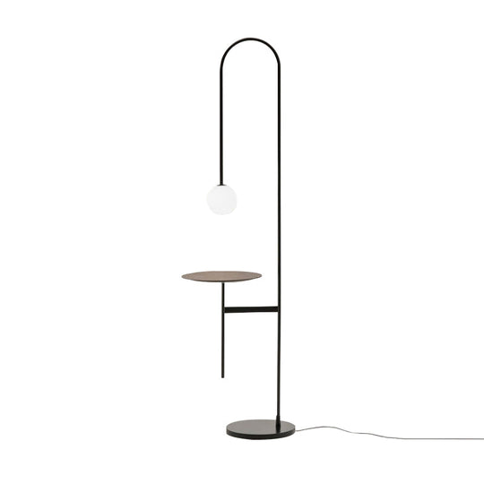 Bow Shaped Minimalist Iron Floor Lamp with Milk Glass Shade and Table - Black Stand Up Lighting