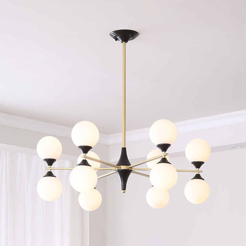 Postmodern Black-Gold Hanging Light with Ivory Glass Shades - 6/8/12 Heads