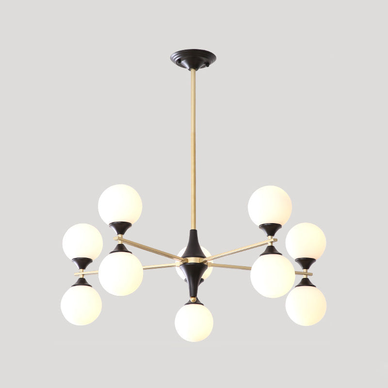Postmodern Black-Gold Hanging Light with Ivory Glass Shades - 6/8/12 Heads